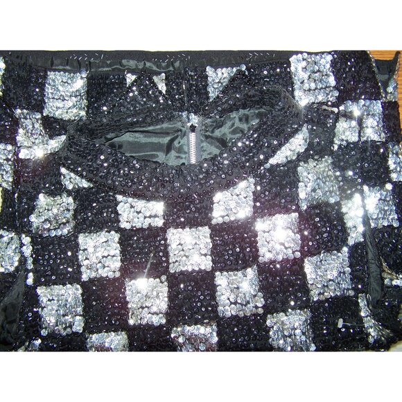 Vintage Sequin Top Party Cocktail Wool Silver Black Formal - Picture 4 of 7